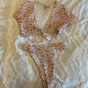 Princess Polly Floral Tie up bathing suit with high waisted bottoms